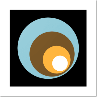 Retro Circles Blue Brown Yellow White Posters and Art